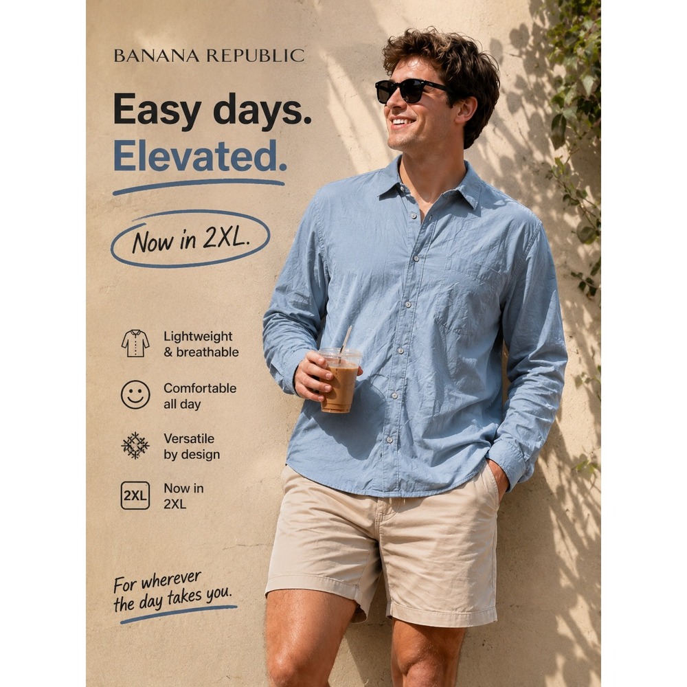 Banana Republic Mens Relaxed Fit Cotton Button Down Shirt Blue XXL Long Sleeve